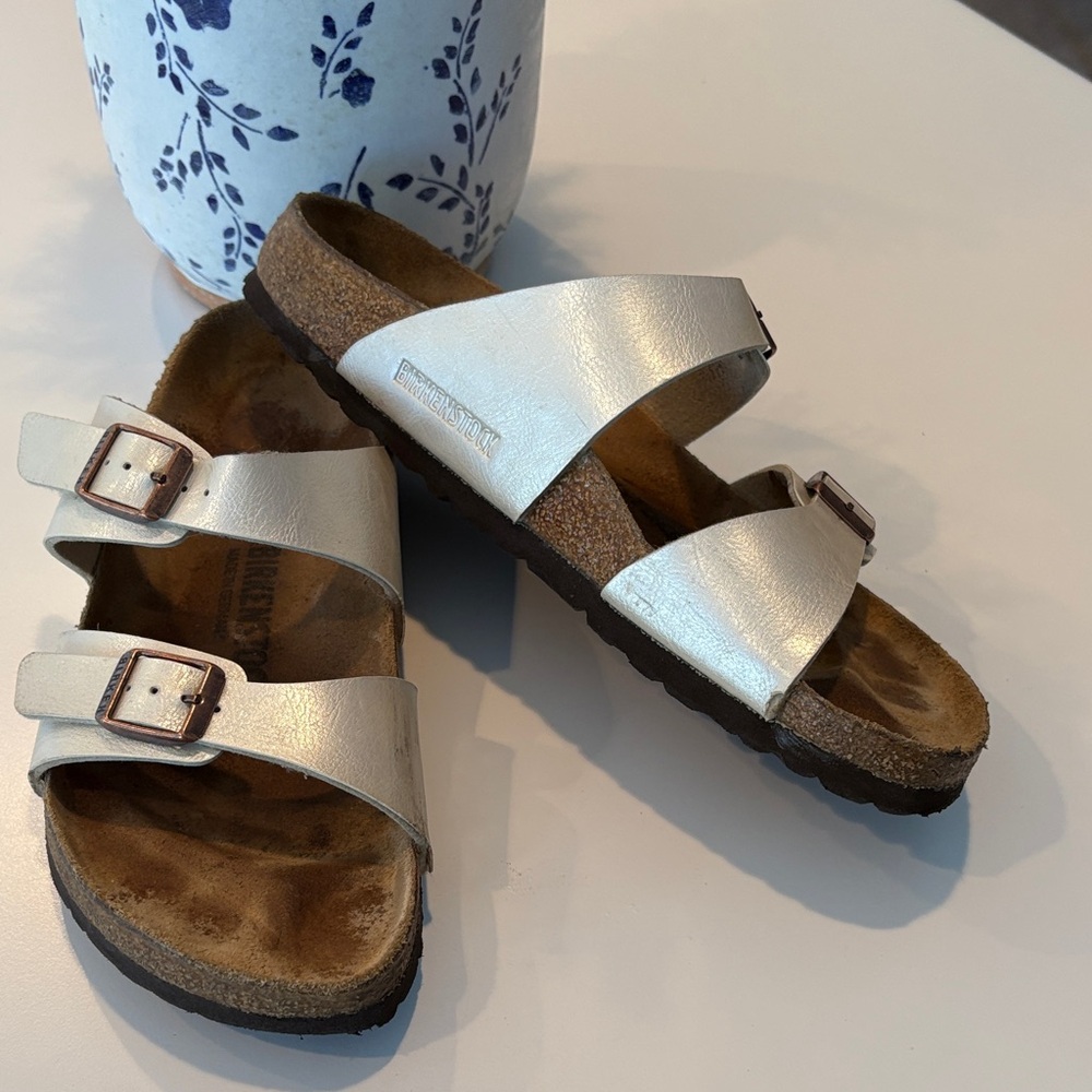 Birkenstock Metallic Pearl Sydney Double Strap Sandals